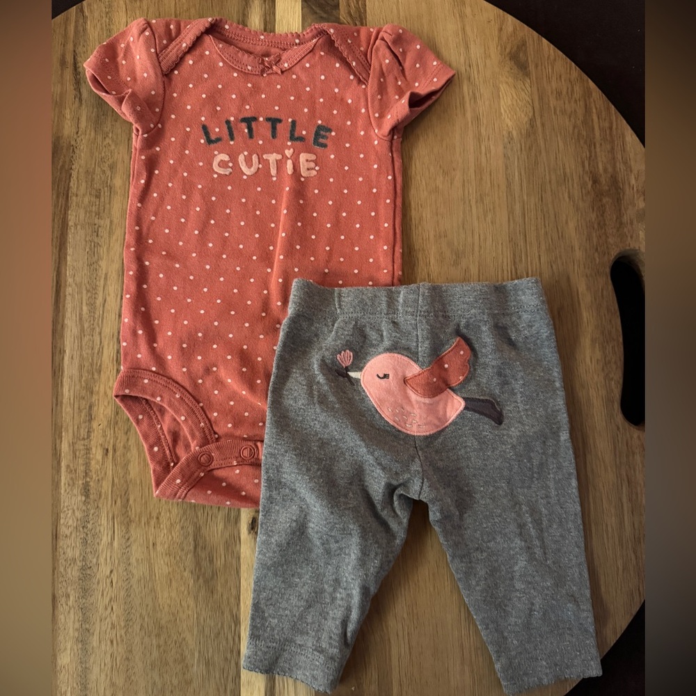 Carters Red Pink Grey Cutie Birdy Booty Baby Outfit